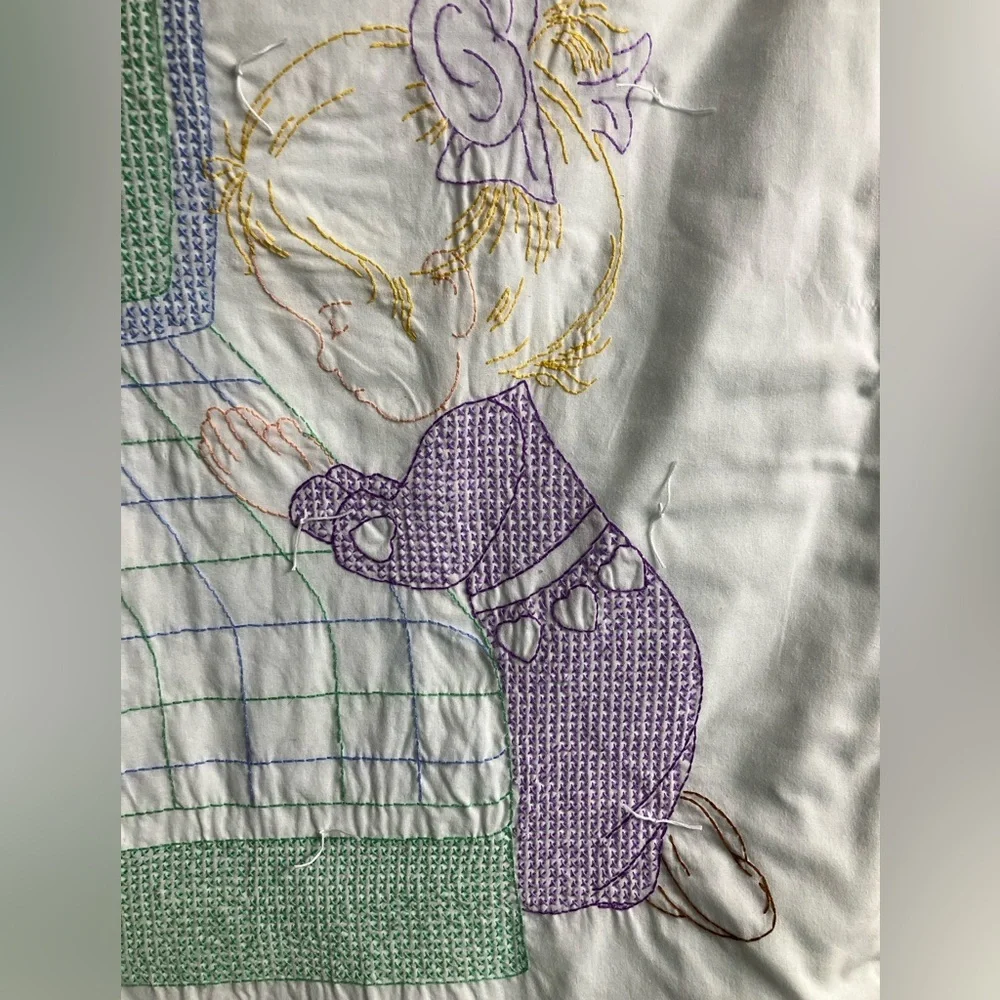 Vintage HandmadeCross Stitched Baby Blanket/Nursery/Infant, Multicolored